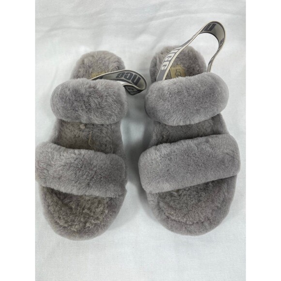 UGG Oh Yeah Grey Sheepskin Platform Slides 9 - Picture 2 of 4